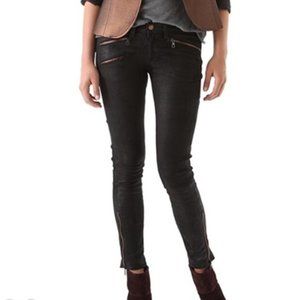 Rag & Bone New York Leather Leggings with Exposed Zips, sz 27